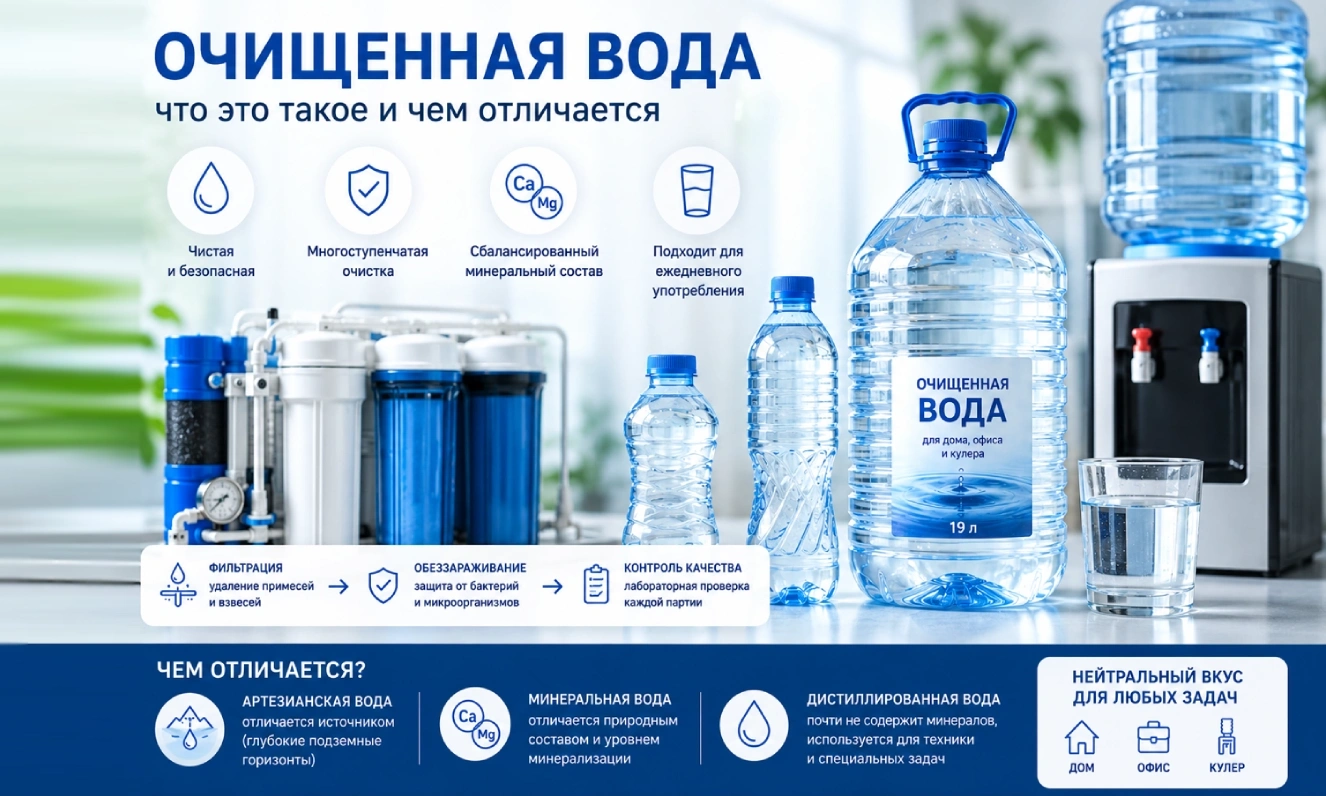 Что такое очищенная вода и можно ли её считать альтернативой артезианской и минеральной